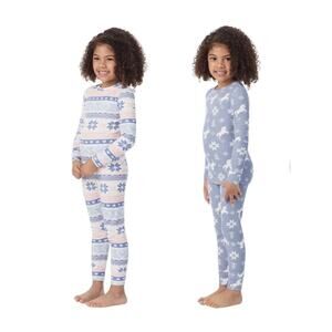 Saint Eve Kids 4pc Thermal PJ Set Girls 2T Light Blue Fair Isle NWT